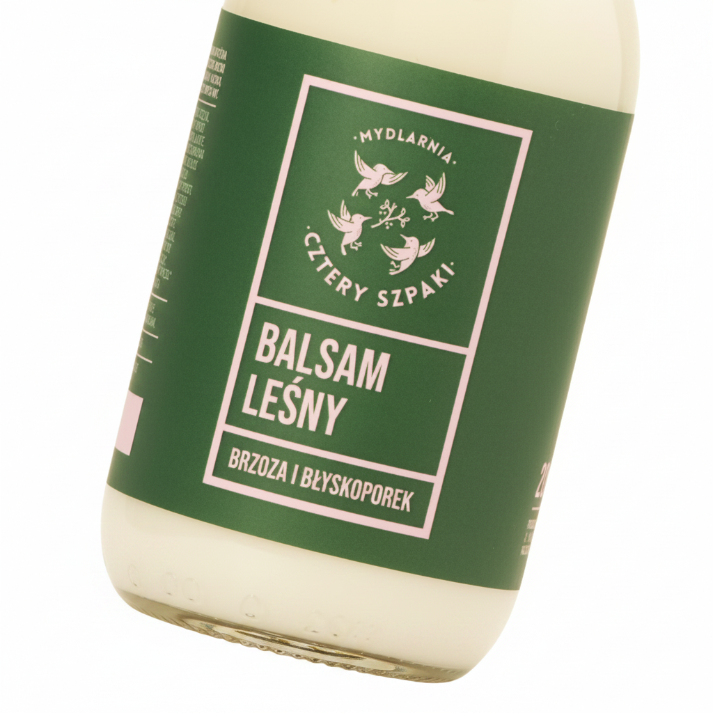 Balsam Leśny – zbliżenie etykiety, białe tło