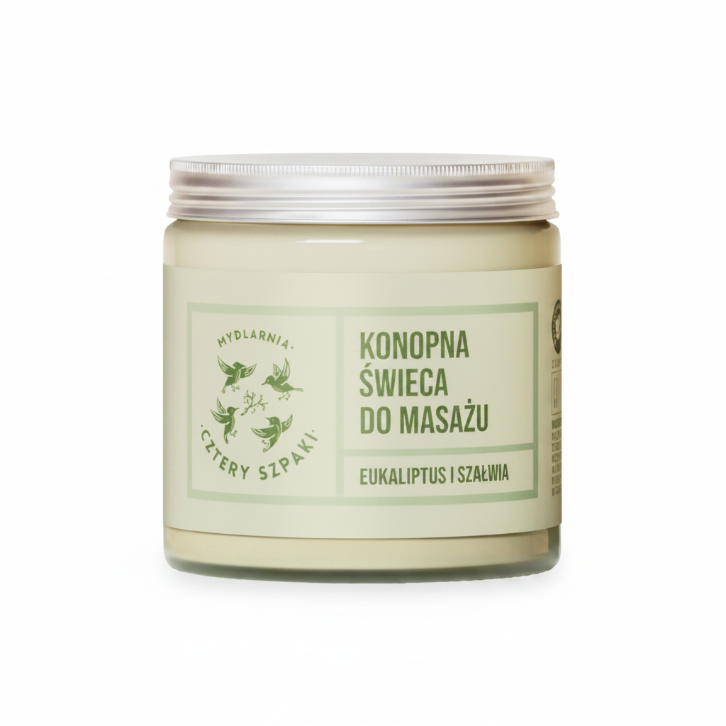 Konopna świeca do masażu – białe tło 1